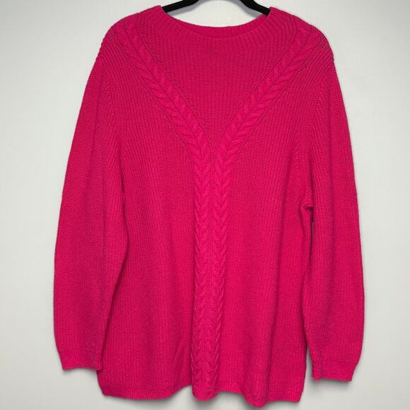Talbots Plus Pink Fuscia Barbicore Cable Knit Wool Blend Sweater Womens Sz 2X - Picture 1 of 5